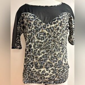 Express cheetah leopard print black and brown top with sheer detailing size S